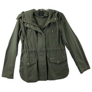 Love Tree Jacket Womens Small Military Green Hooded Zip Snap Drawstring Waist